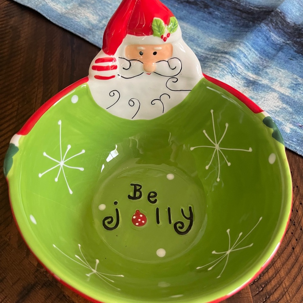 Festive Santa Holiday Bowl - Green and Red
